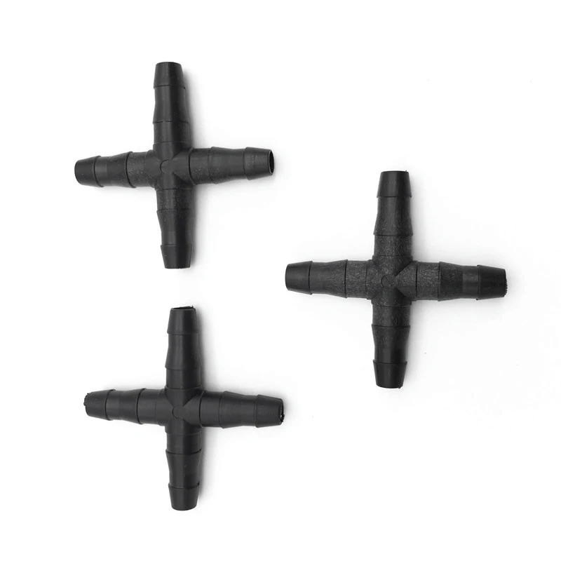 ABUL-50 Pcs Hose Cross Straight Connector For 4/7 Mm Hose 1/4 Inch Barb Barbed Connector Threaded Garden Greenhouse Micro-Irriga