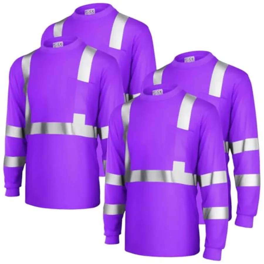 

4 Pcs Women Long Sleeve Safety Shirt High Visibility Shirts Reflective Construction Work Shirts for Women S