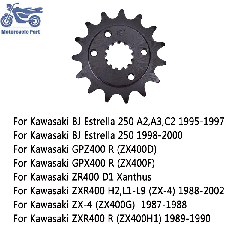 

520 13T 14T 15T Front Sprocket for Kawasaki ZZR250 BJ Estrella 250 1995-1997 GPZ400R GPX400R ZXR400 1988-2002 ZR400 Xanthus ZX-4