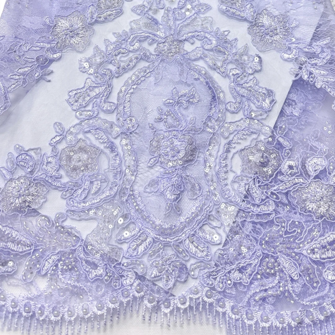 Latest Austria Embroidered Lace Fabric Sequined Mesh High Quality Elegant Soft Lace Tulle for Wedding Evening Party Dress