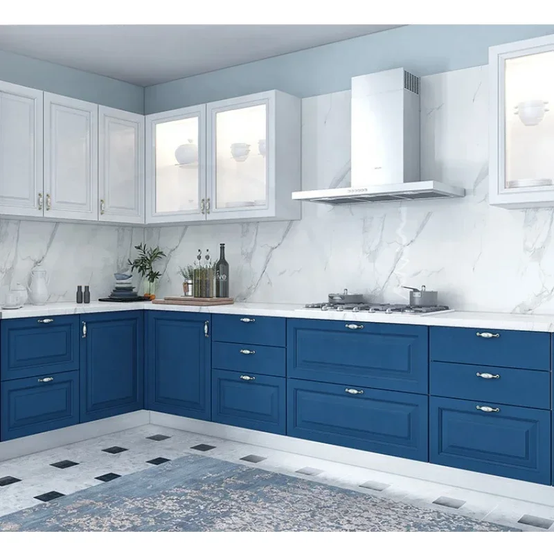 Complete white & blue modular paint complete furniture design modern kitchen cabinets