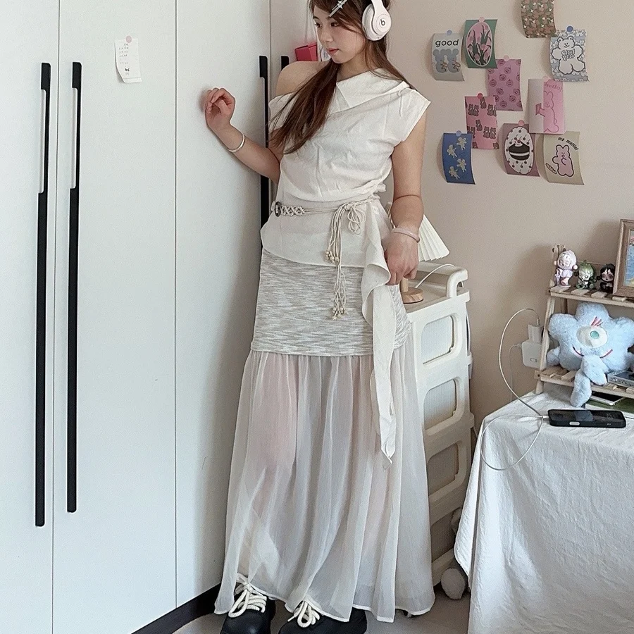

Sweet Retro oulder Bared Two-Piece Set Ele Gentle Sle New Design Summer 2025 Faionable Skirt And Top Ensemble