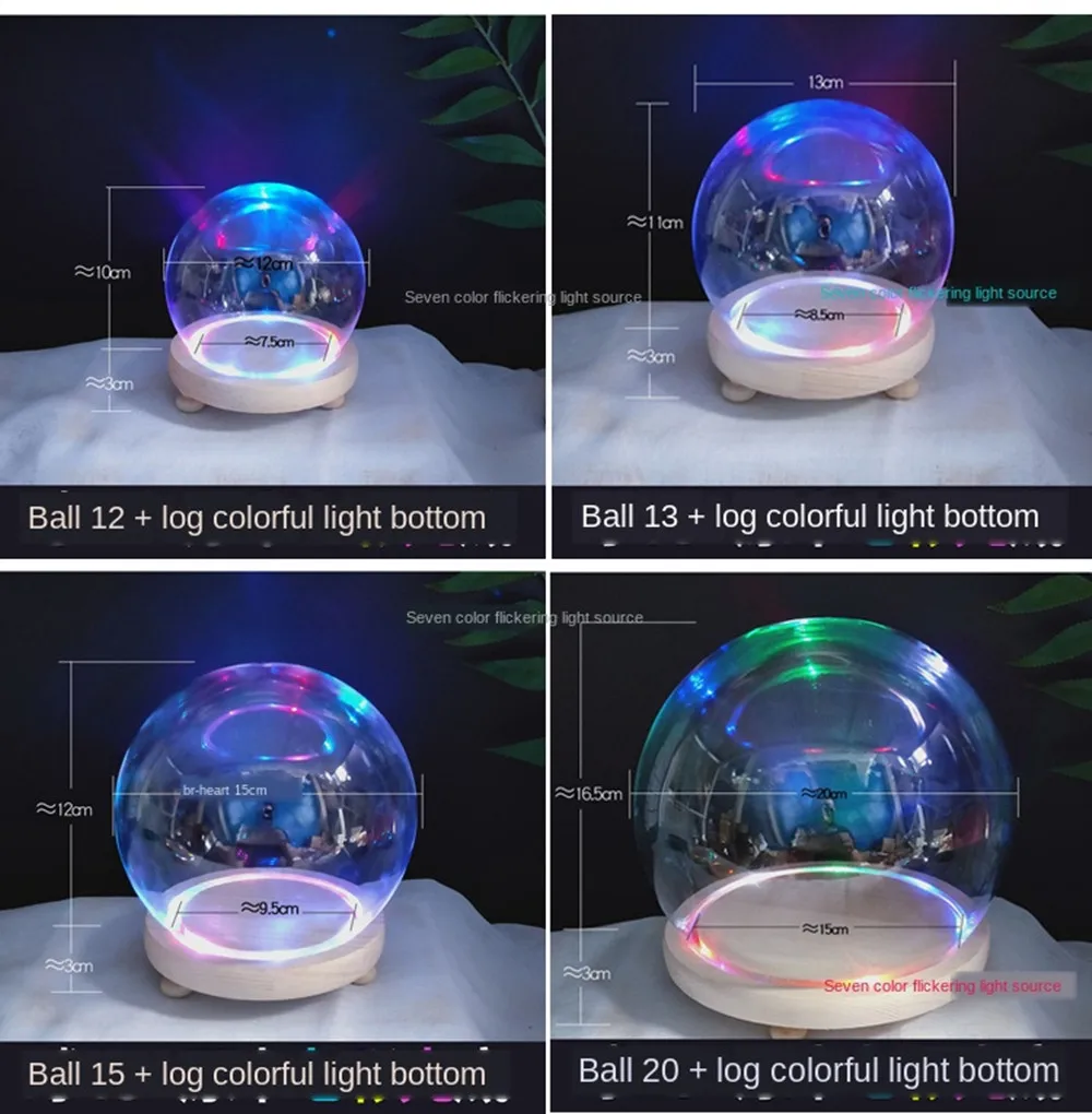 LED light DIY Empty glass snow globe with Promotional hand model dust cover gift light snow dome  flower cover with wooden base