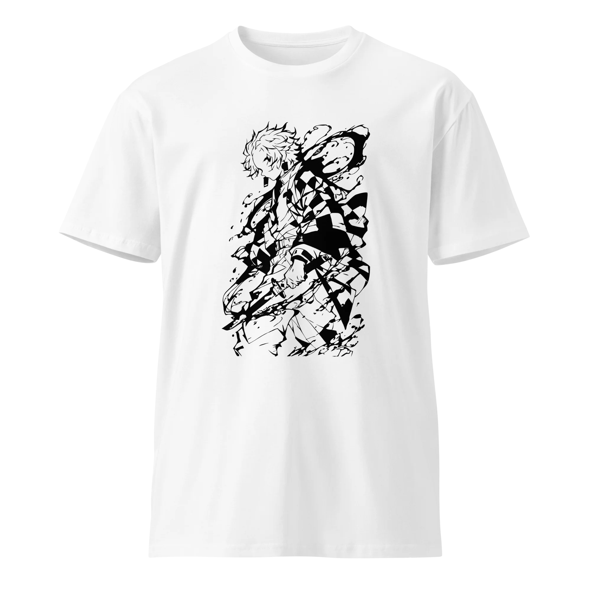 Demon Slayer Tanjiro Kamado White Line Art Graphic T-Shirt Anime Character Water Breathing Print Casual Men Women and Kids Tee
