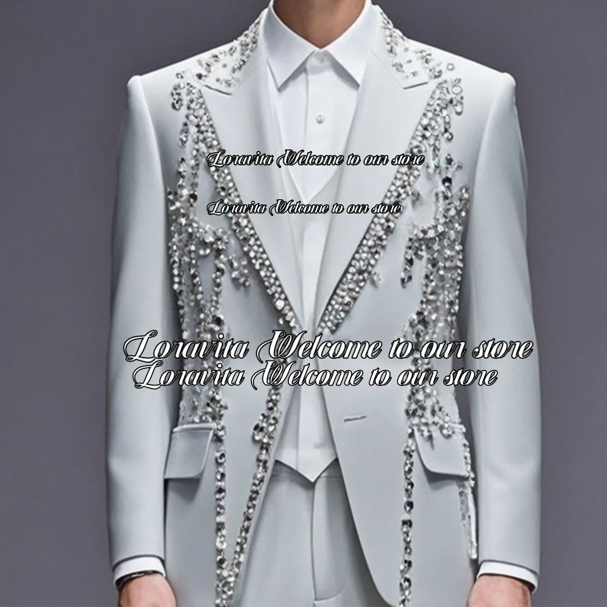 Luxury 3 Pieces Set Male Party Prom Blazer Wedding Sparkly Crystals Men Suits Peaked Lapel Groom Tuxedo traje de hombre elegante