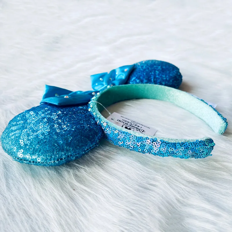 New Disney Klein Blue Headband Sequins Inlaid Diamond Bow Headband Cartoon Ear Mickey Minnie Ears Adult/Child Headbands