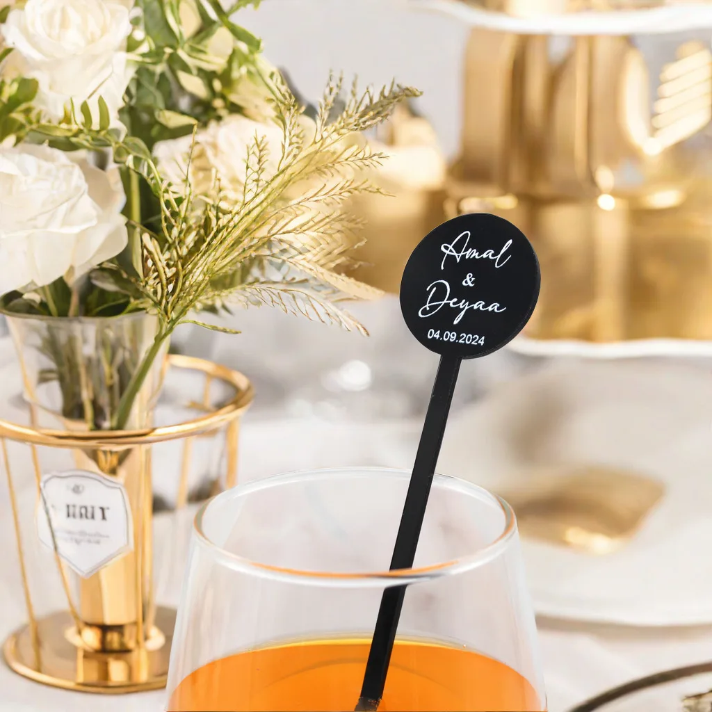 1pcs Personalized  Print Baptism Decor Acrylic Wedding Drink Stirrer Wedding Table Decor Birthday Party Cocktail Stirrers