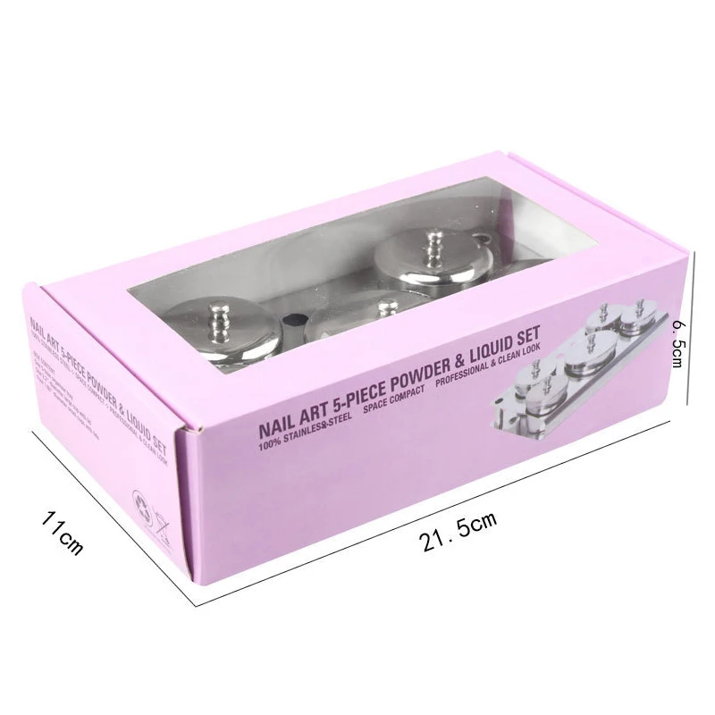 5 stks/set Mini Rvs Nail Art Lade Container Vloeibaar Poeder Houder Professionele Manicure Sterilisator Gereedschap Salon