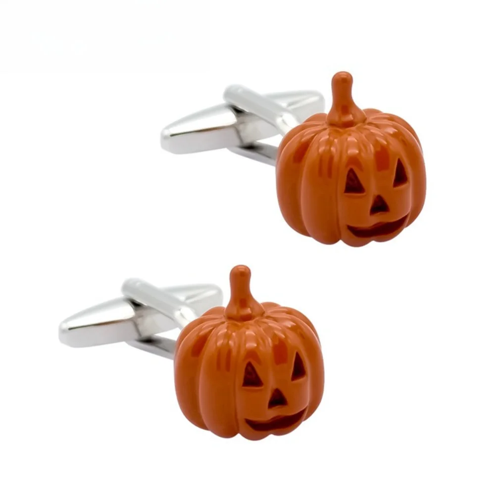 Halloween Pumpkin-head Painted Metal Cufflinks Pin Men's Christmas Shirt Sleeve Button  Merry Xmas Decoration view 3