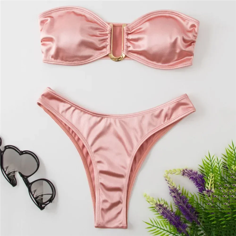 Sexy Bikini a fascia a forma di U Set Mujer senza spalline costumi da bagno donna oro costume da bagno Biquinis Bikini brasiliano Swim 2024