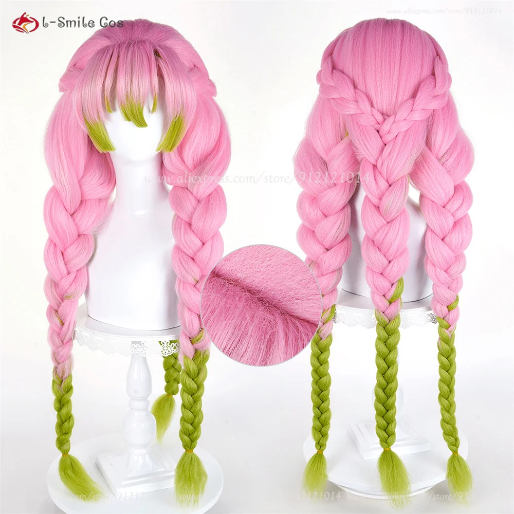 

Kanroji Mitsuri Cosplay Wig 90cm Pink Green Thickened Braided For Love Hashira Cosplay Anime Wig Heat Resistant Synthetic Hair