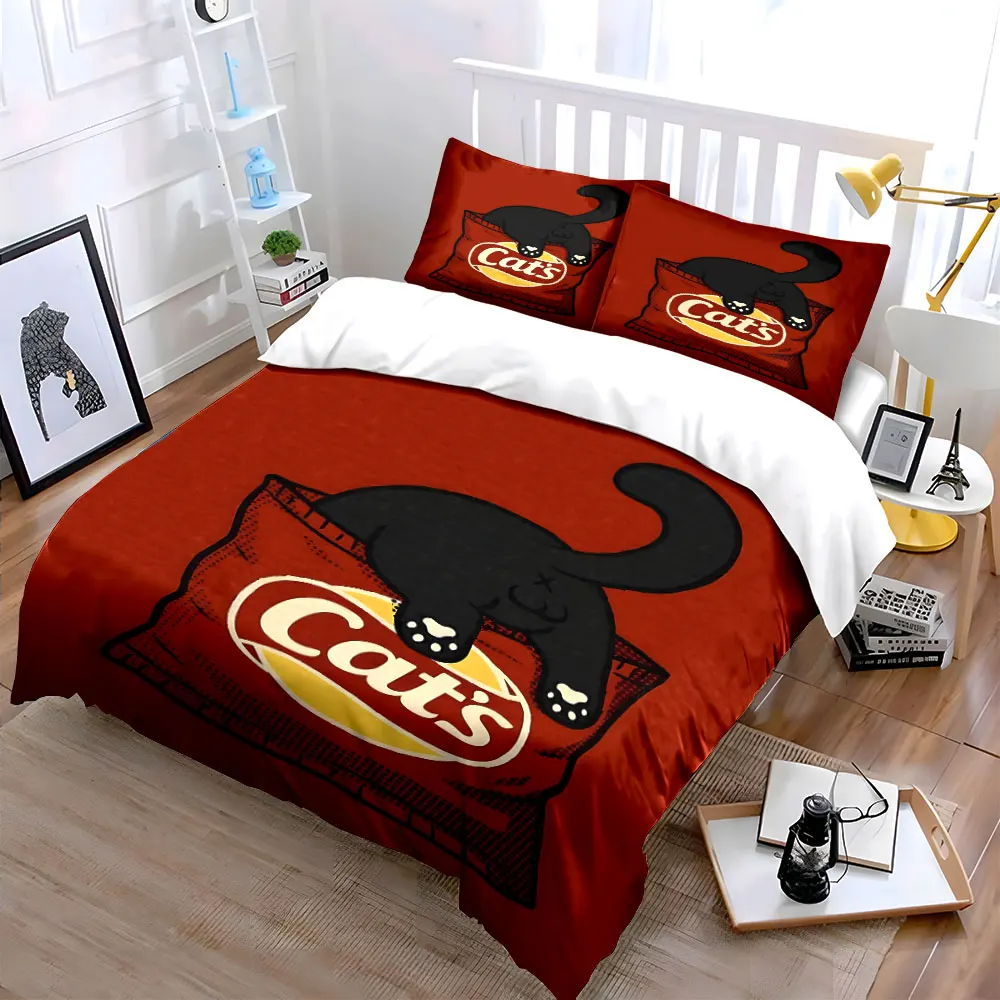Cat inside a chips bag Print Bedding Set 1 Duvet Cover 2 Pillowcases for Adult and Children Luxury Gift Full Size