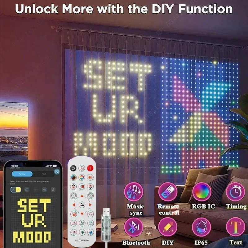 

USB Led Smart Curtain Light App Control RGB Fairy Light DIY Picture String Lamp Party Window Curtain Bedroom Christma Decoration