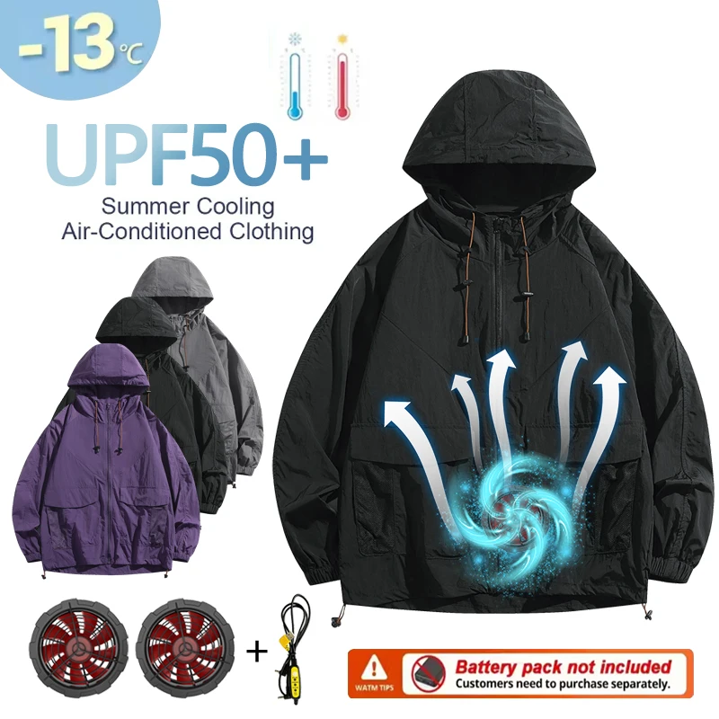 Summer Hooded Clothing with Fan for Cooling, Work Clothes for Refrigeration, Outdoor Men's and Women's Heat Protection and Sun P