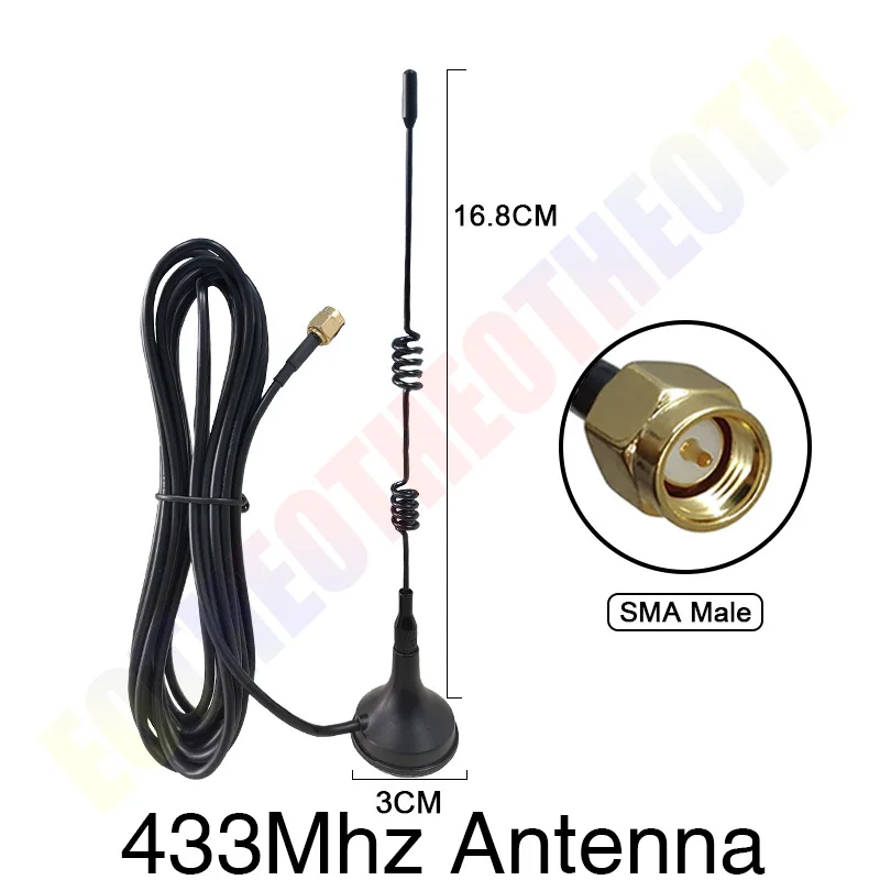 EOTH 1 2 Stück 433MHz Antenne SMA Stecker Buchse für Bus 12dBi Hochleistungs-IOT-Antenne Magnetfuß Saugnapf 3 Meter Verlängerungskabel – Detail 5
