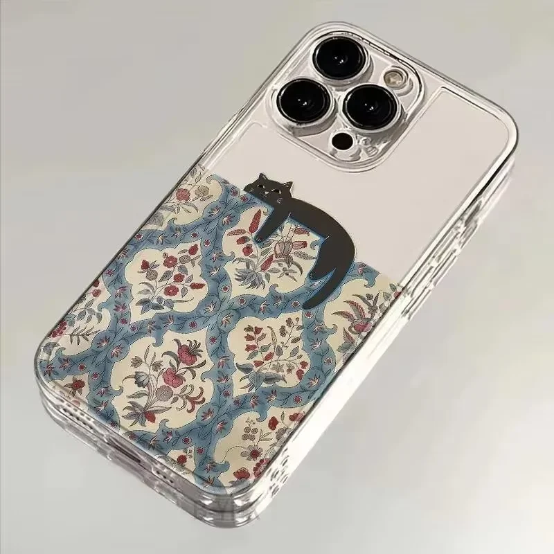 Retro Black Cat Pattern Vintage Phone Case For iPhone 18 17 16 15 14 13 12 11 Pro MAX XR XS 17air 7 8 Plus 16e Transparent Cover
