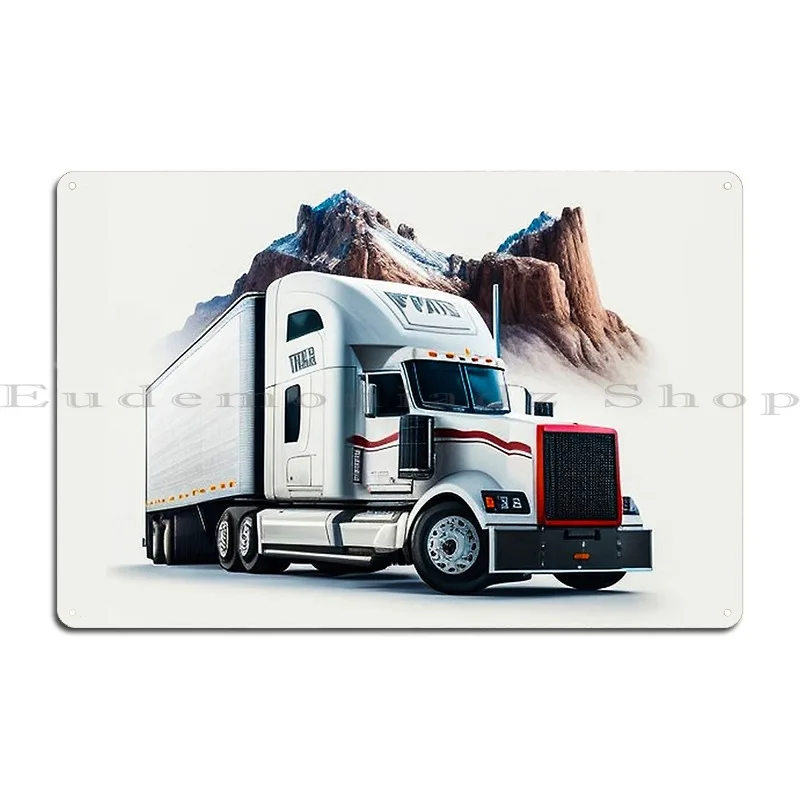 Trucker Legend White Truck On The Background Of Mountains Metal Sign Printed Pub Home Cinema Garage Tin Sign Poster