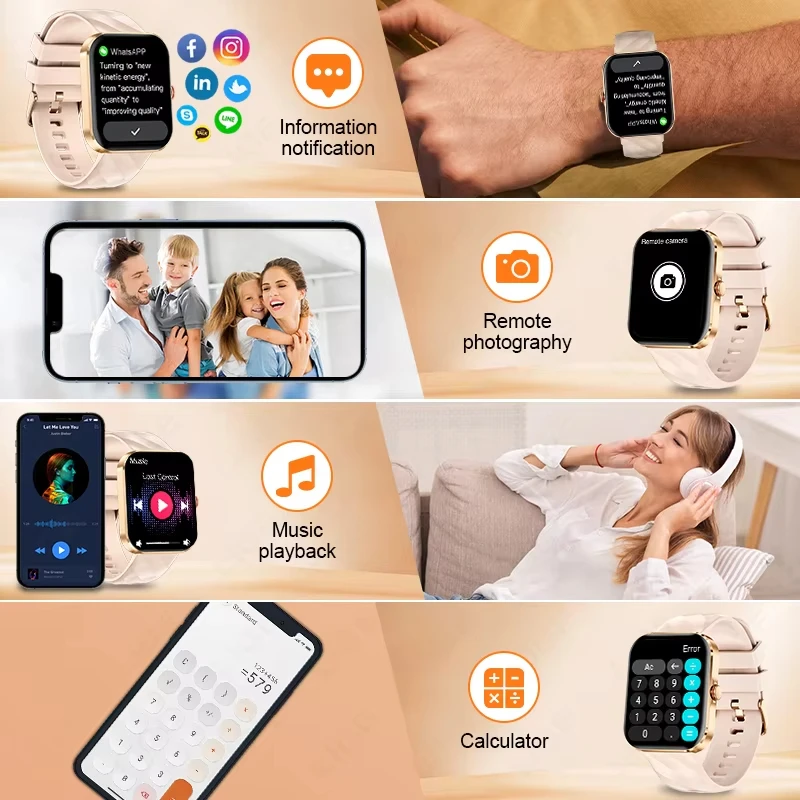 LIGE jam tangan pintar wanita, jam tangan pintar Monitor kesehatan fisiologis Bluetooth panggilan olahraga kebugaran Andrio IOS