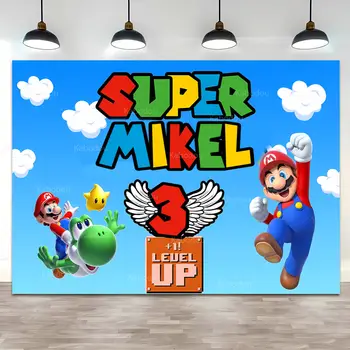 Pozadí Super Mario na zakázku, jméno a věk, pozadí pro děti, párty, narozeniny, bratři Mario, baby shower, banner, rekvizity, foto studio 10 nejlepší prodej Záclony Super Mario - №8