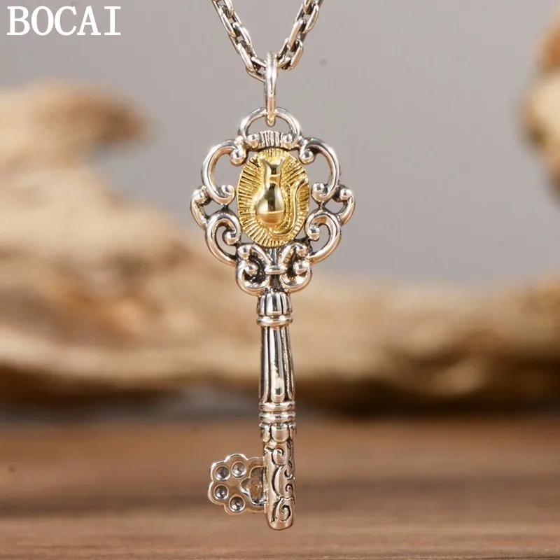 

Новое ожерелье-подвеска BOCAI из стерлингового серебра S925 в винтажном стиле с кошкой и ключом, подарок для женщин