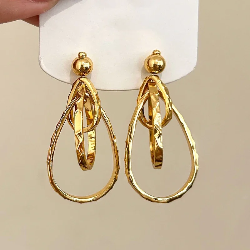 

Real 925 Sterling Silver 18K Gold Irregular Hollow Water Drop Stud Earrings for Women Fine Jewelry Vintage Accessories