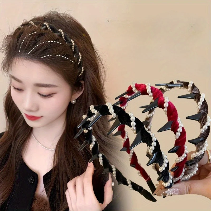 

Toothed Non-slip Velvet Wave Headband Autumn and Winter Retro
