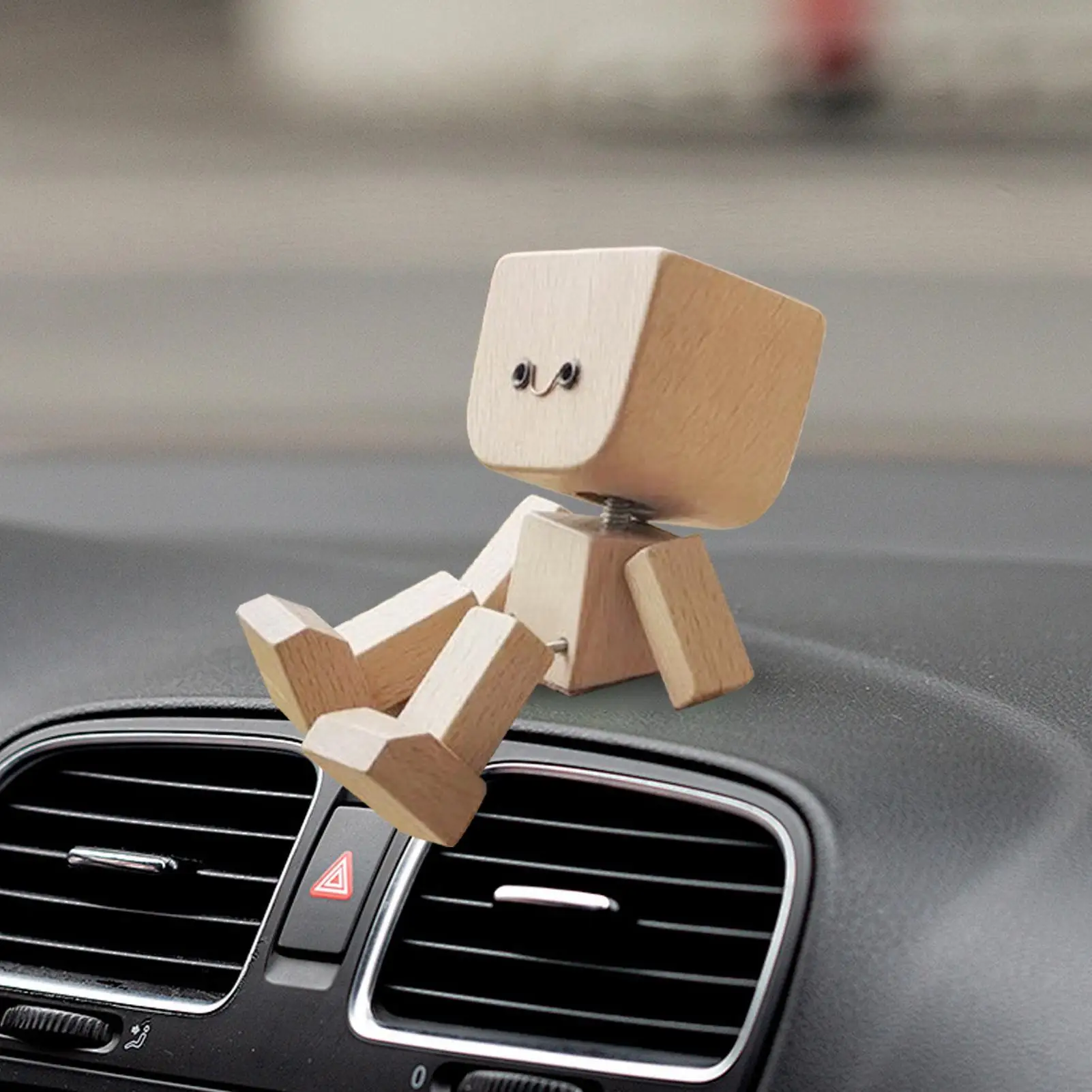 

Car Ornament Shaking Feet Wooden Doll with Magnetic Base 12 Changeable Expression Cute Accessories Auto Interior decoration