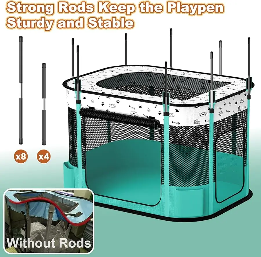 

Portable Cat Playpen, 8-Rod Reinforced Kitten Dog Playpens, Foldable Play Pen for Indoor Cats Enclosed Pet Puppy Doggy Outdoor,