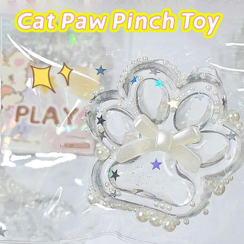 Transparent Pearls Bow Cat Claw Croissant Squeeze Toys Super Soft Decompression Pinch Toy Creative Funny Stress Relief Toy