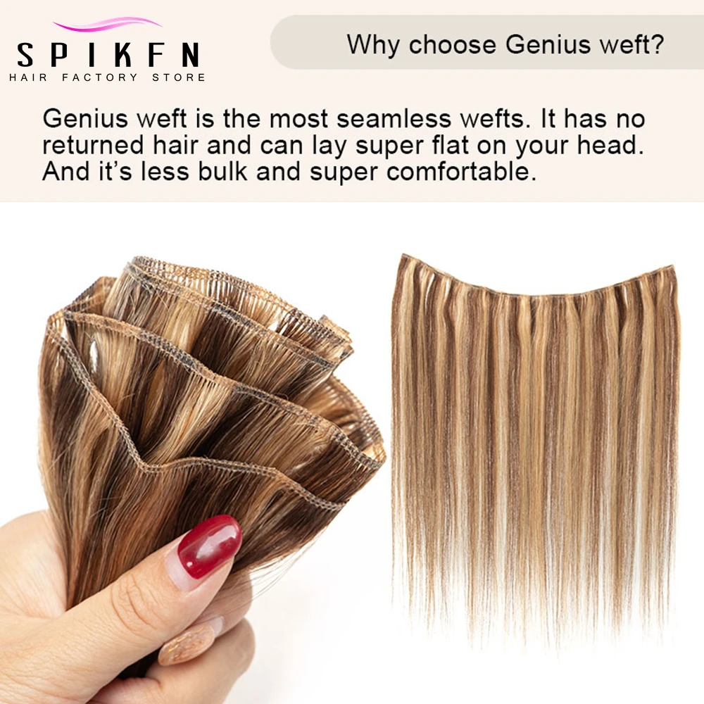 Genius trama extensões de cabelo marrom escuro invisível em linha reta leve feixes de cabelo humano natural fino sem costura tece 50g