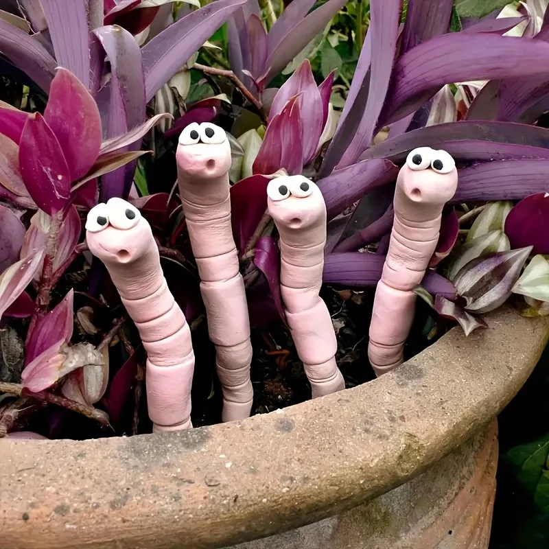 Cute Thirsty Worm Plant Decorations Perfect for Indoor/Outdoor Plants Playful Design Accessories Garden Ornament Halloween Gifts