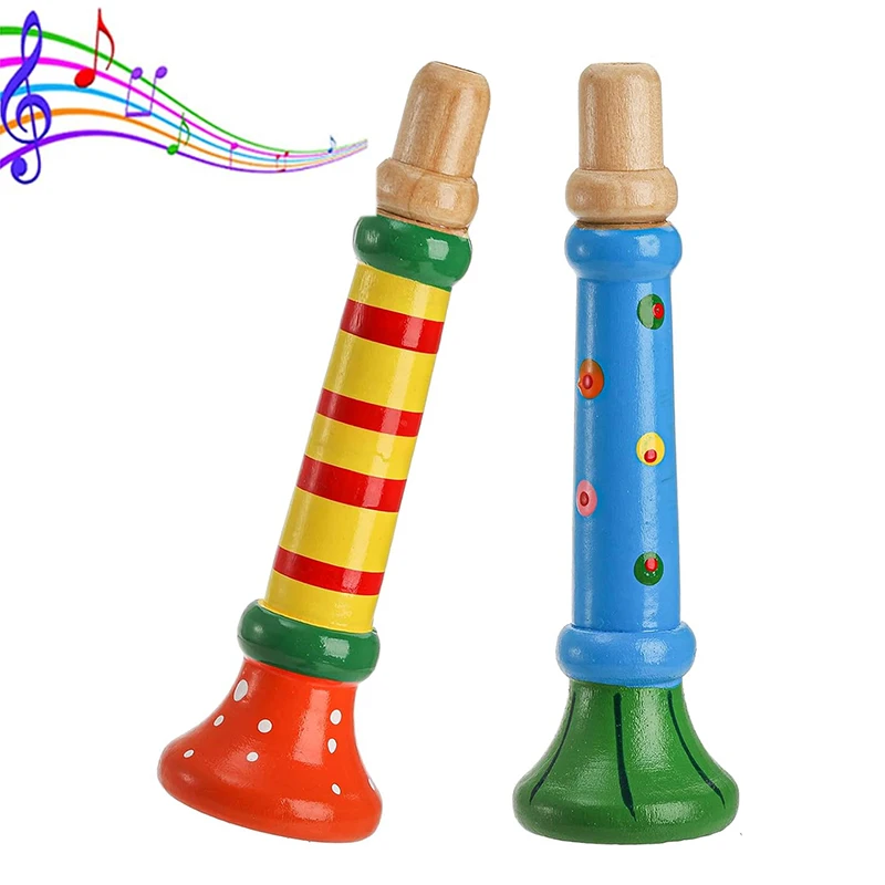 2 stücke Kinder Holz Trompete Spielzeug Kinder Pfeife Horn Musical Instrument Frühe Pädagogische Montessori Spielzeug Sound Training Spiele TMZ