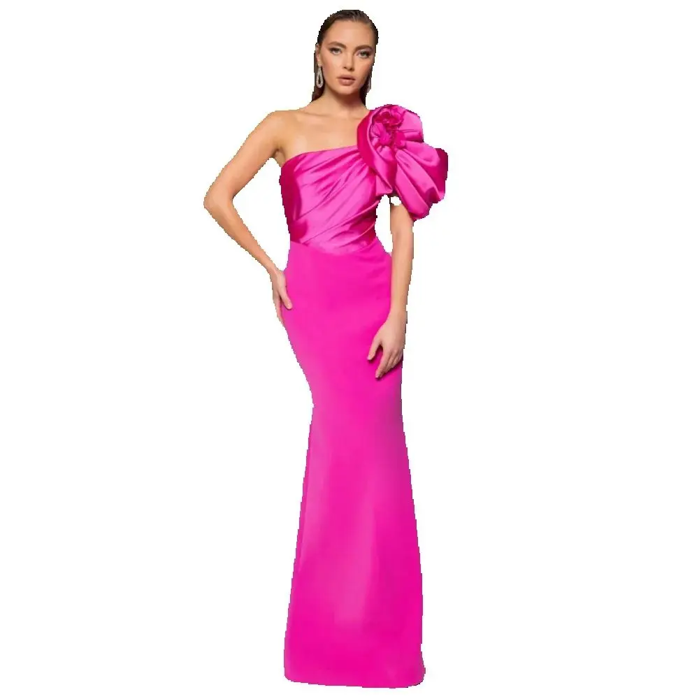 

Customized Formal Casual Jersey Flower Pleat Trumpet One-shoulder Long Dress Bespoke Occasion Fashion