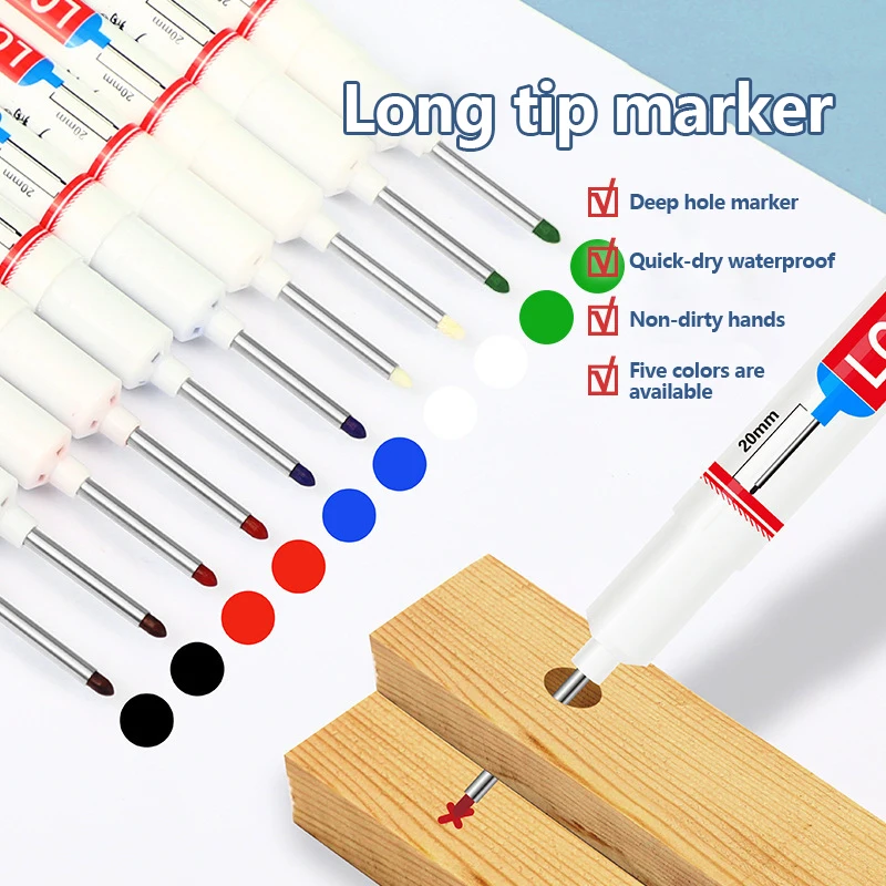 Long Nib Head Markers 20mm Deep Hole For Metal Perforating Pen Waterproof Bathroom Woodworking Decoration Multi-Purpose