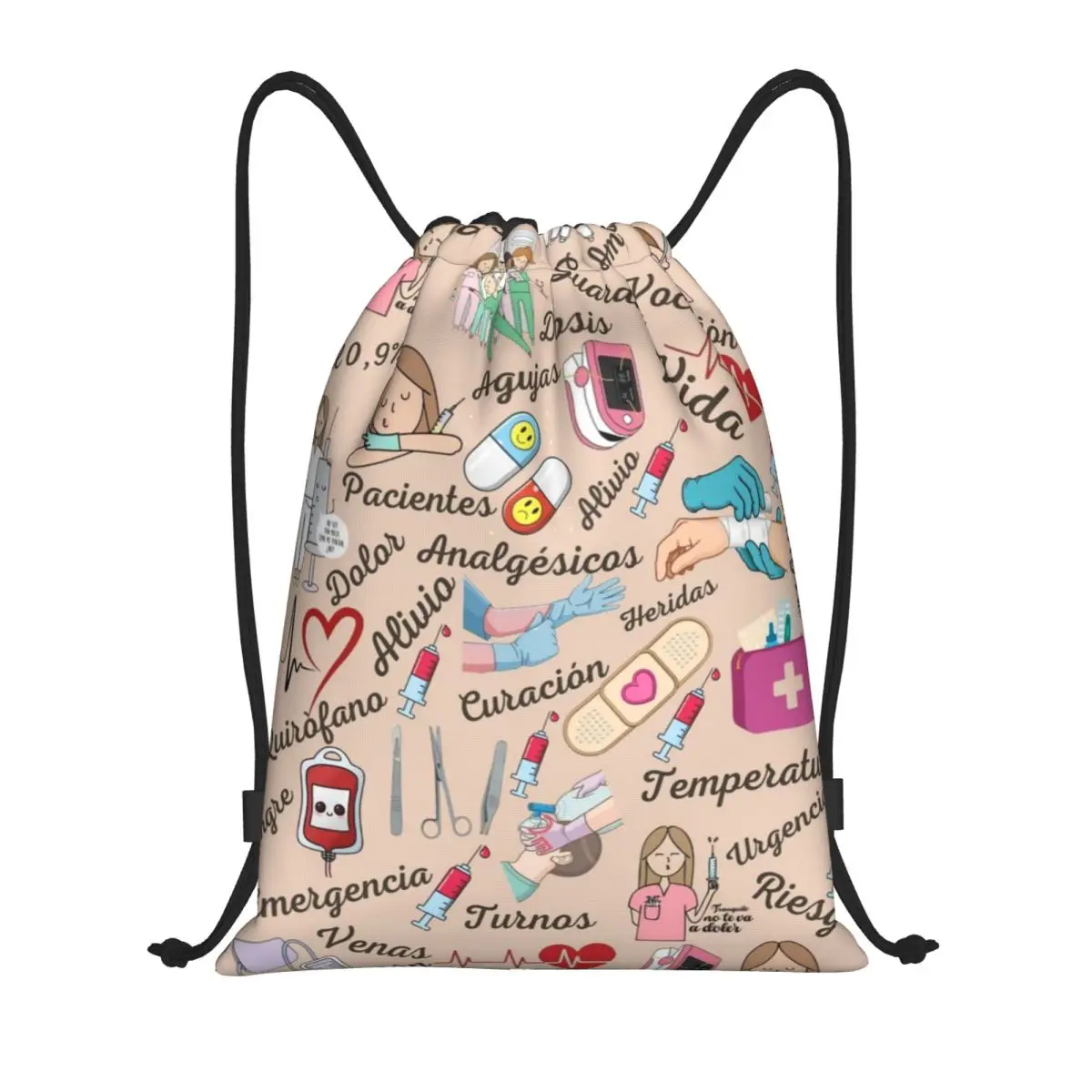 

Доктор Медсестра Медицинская медицина Enfermera En Apuros Сумка на шнурке Женская складная спортивная сумка для спортзала Тренировочные рюкзаки для хранения