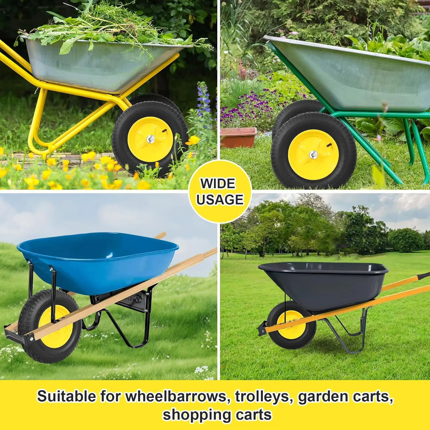 ยางและล้อ 4.80/4.00-8 ชุด 2 ล้อ ยางลมสำหรับงานหนัก ขนาด 16 นิ้ว สำหรับรถเข็น พร้อมลูกปืนขนาด 5/8 นิ้ว ใช้ได้กับ