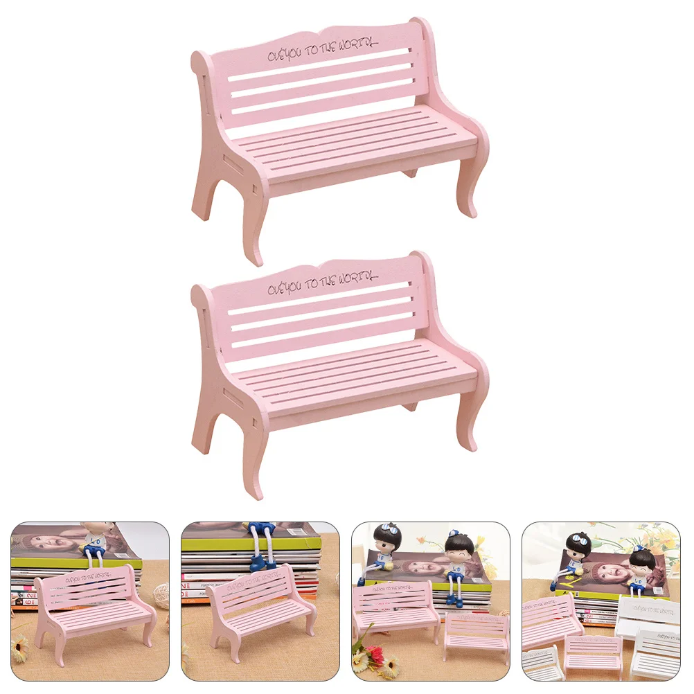 2Pcs Mini Wooden Bench Premium Miniature Furniture Elegant Desktop Ornament Garden Decoration Photo Prop Mini Wooden Bench
