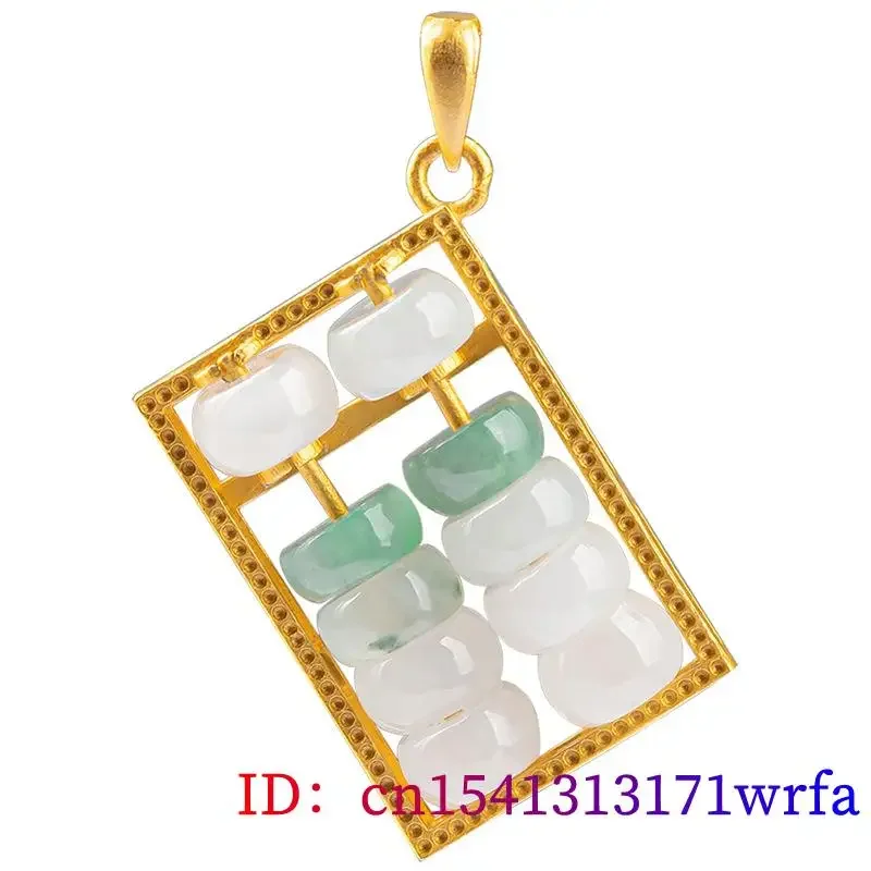 Imagem -02 - Burmese Jade Abacus Pingente para Mulheres Branco 925 Jóias de Prata Amuletos Esculpidos Gargantilha Jadeite Colar Esmeralda Natural