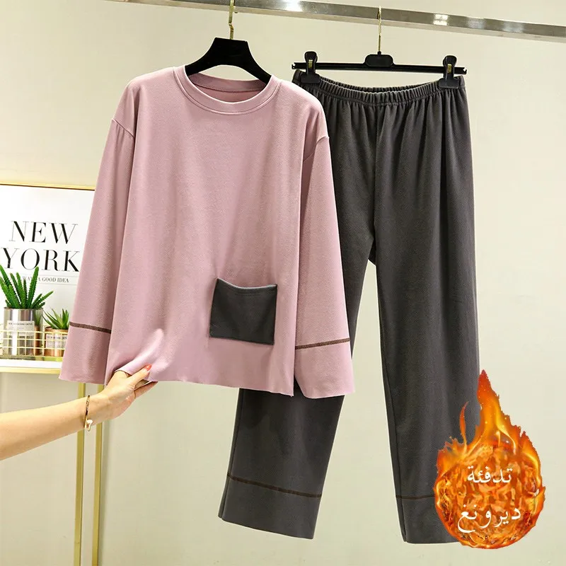 

Теплый домашний костюм Thiened Fluffy для женщин: комплект из длинной кофты и брюк для отдыха, зимний теплый домашний костюм