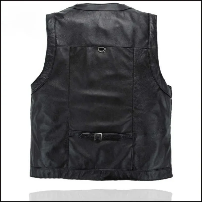 Autumn Genuine Leather Vest Men's Waistcoat Top Layer Vest Middle-aged Elderly People's Outdoor Fishing Mostly Carrying Cowhide