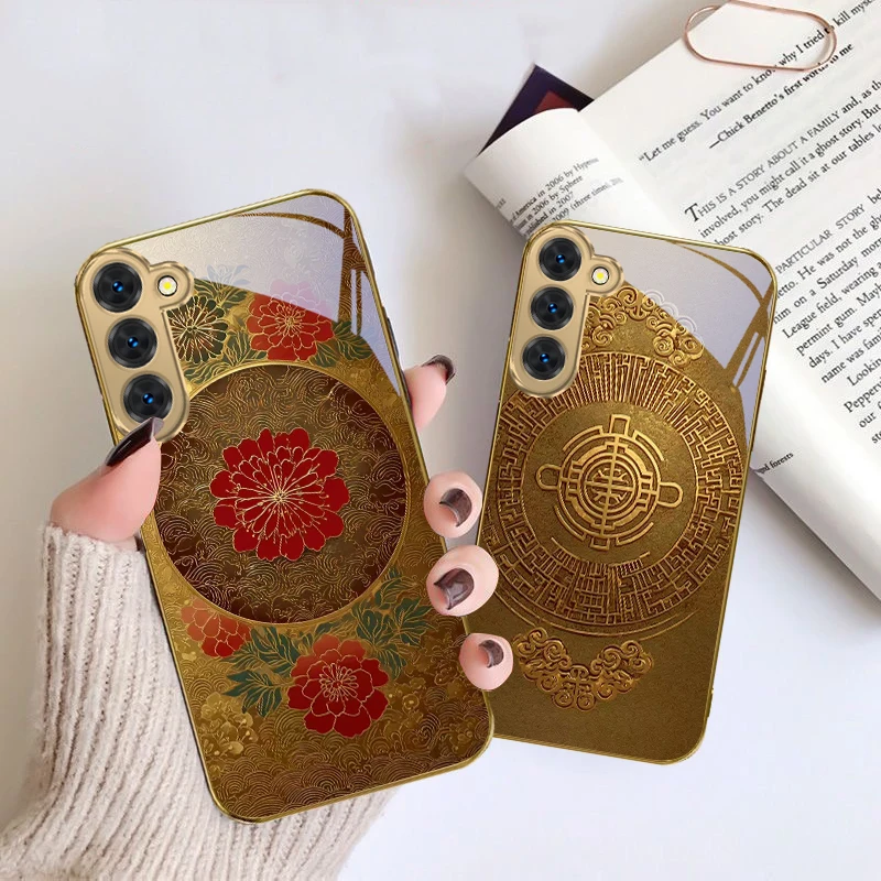 삼성 갤럭시 S20 FE S21 S22 S23 플러스 S24 울트라 25울트라 S21+ S9+ S22플러스 금색 유리 폰 케이스의 길조 있는 의미