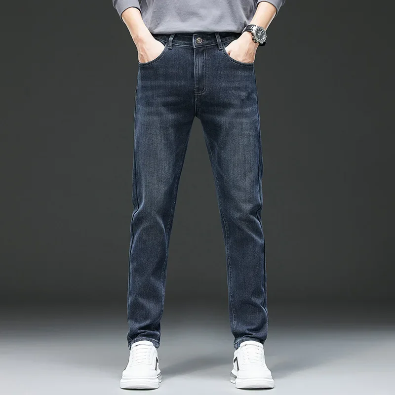 New Embroidered Jeans Men's Fashion Slim Fit Stretch Trousers Male Clothing Brand Comfortable Straight Denim Pants