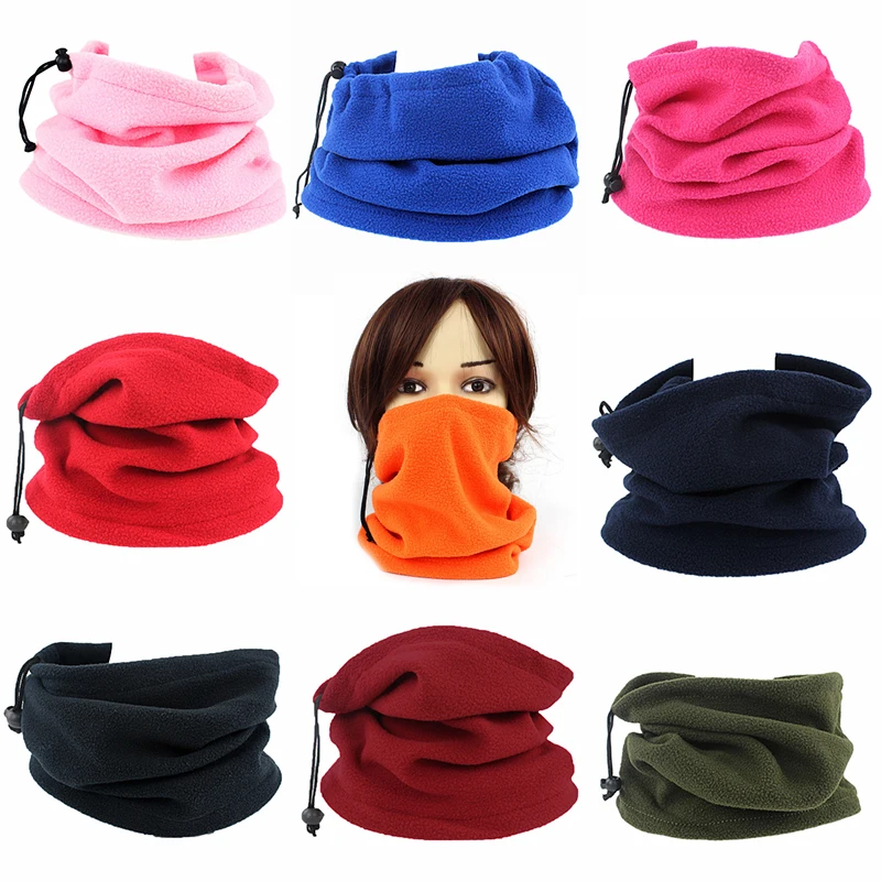 Unisex Faux Fleece Drawstring Scarf Solid Color Winter Outdoor Neck Warmer Adjustable Windproof Scarf Men Fashion Snood Scarves