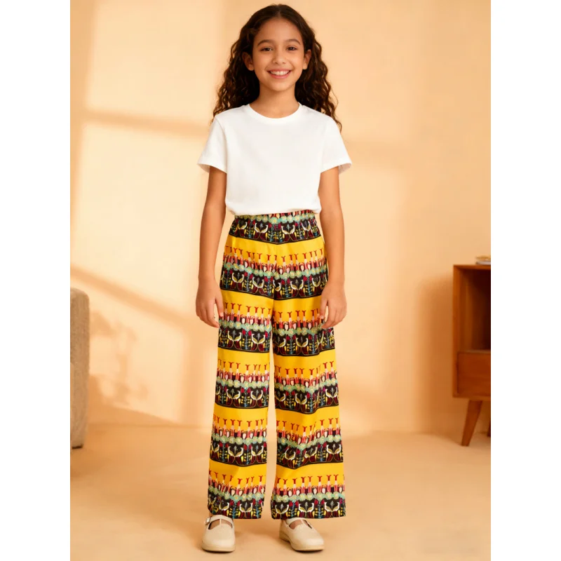 Girls' Vibrant Printed Wide-Leg Pants, Comfortable and Stylish, 2026