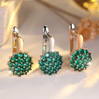 Luxury Crystal Green Zircon Sunflower Hoop Earrings For Women Rose Gold Silver Color Wedding Flower Jewelry Birthday Gift