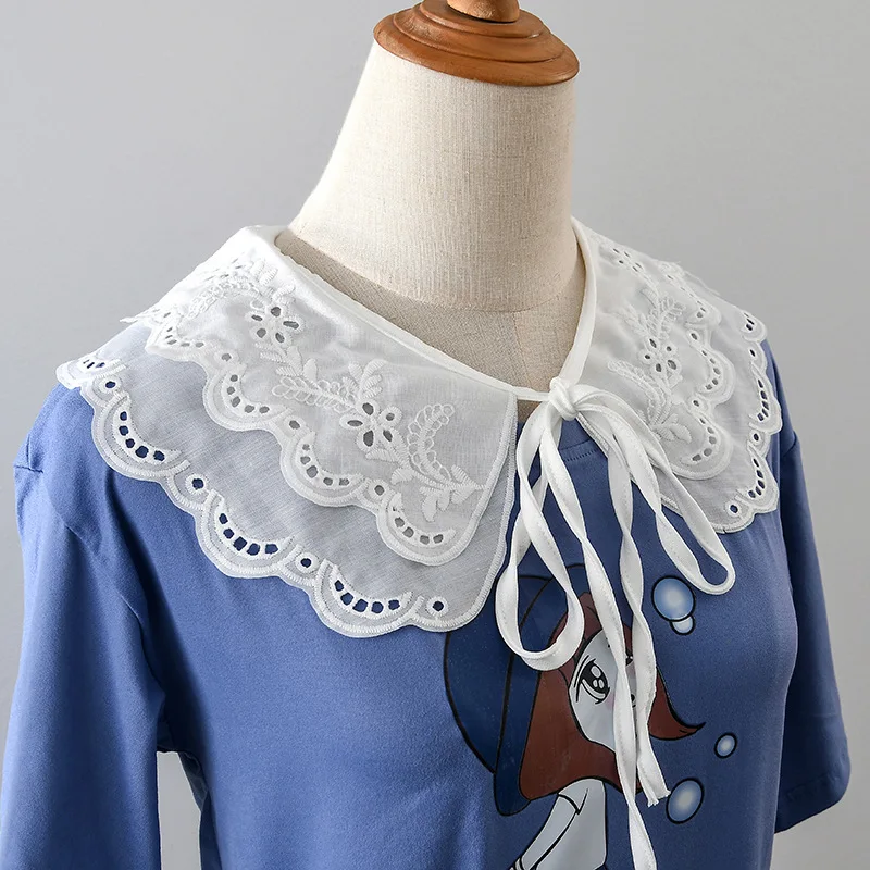 Women's White Embroidered Fake Collar, Double Layered Doll Neck, Fashionable Decorative Shawl with Shoulder Straps image 2
