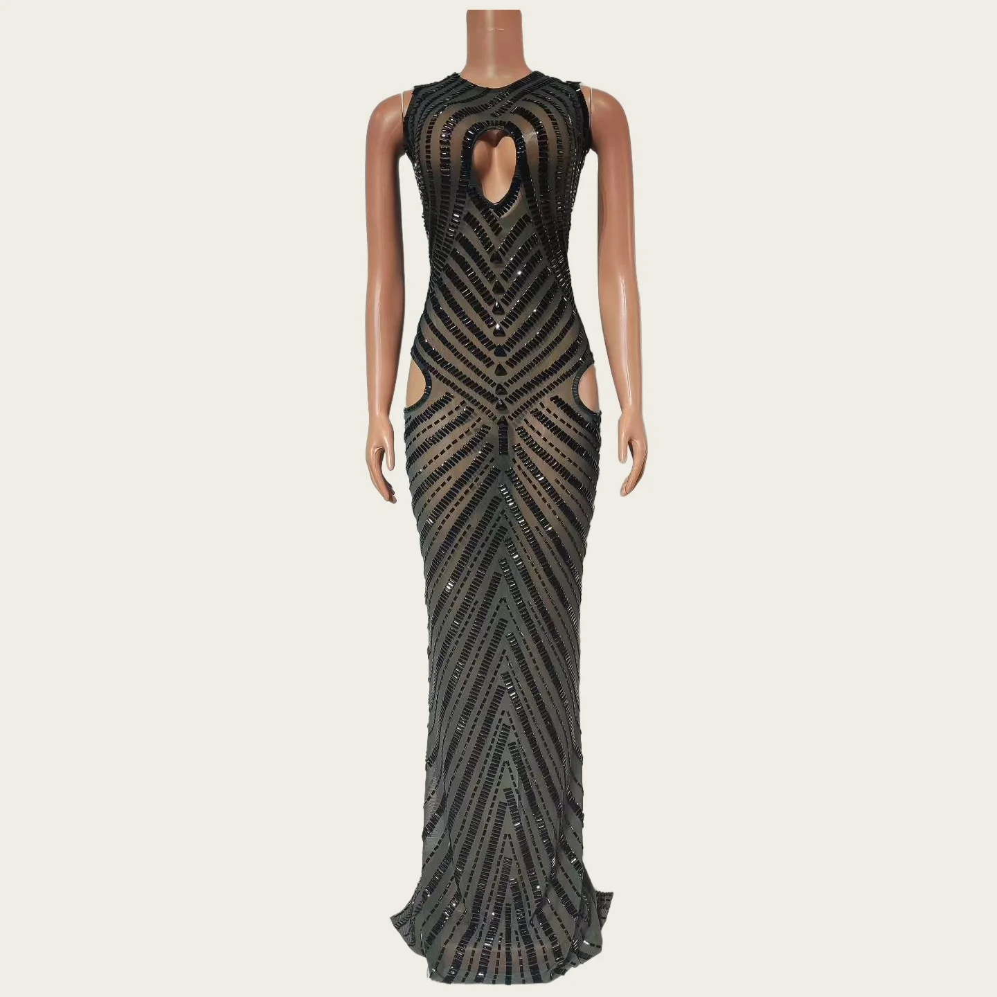 

Elegant Women Luxury Hollow Out Evening Gown Prom High End Long Dresses Birthday Celebrate Party Crystals Sparkly Outfit Dujia