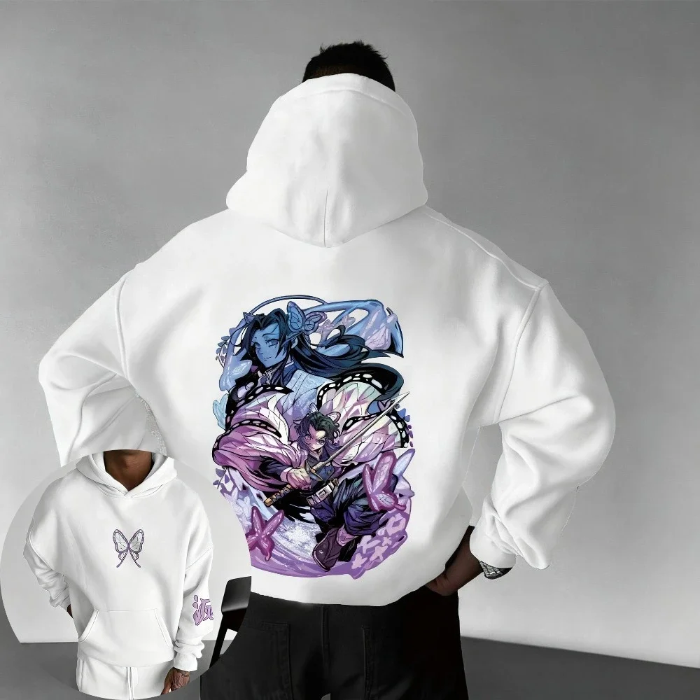 

Толстовка с капюшоном Demon Slayer Kochou Shinobu, осень/зима 2026, новый универсальный свободный повседневный топ в стиле аниме в американском стиле хип-хоп для родителей и детей