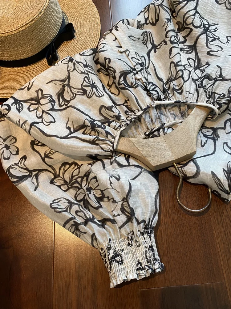 

Mrs. Really Likes It, винтажный льняной покров с акварельным принтом Long Sve, женский дышащий удобный круглый Ne Premium Quali