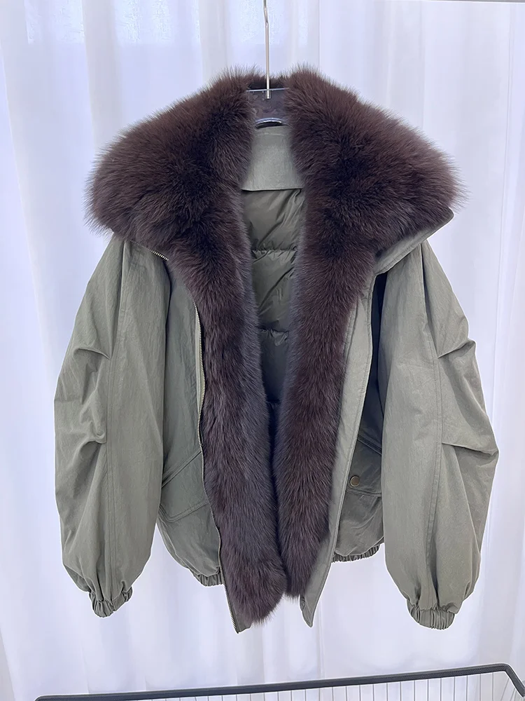 

Cusual Women Winter Natural Goose Down Jackets Real Big Fox Fur Collar Thick Fur Female Outwear Warm Loose Puffer Coats